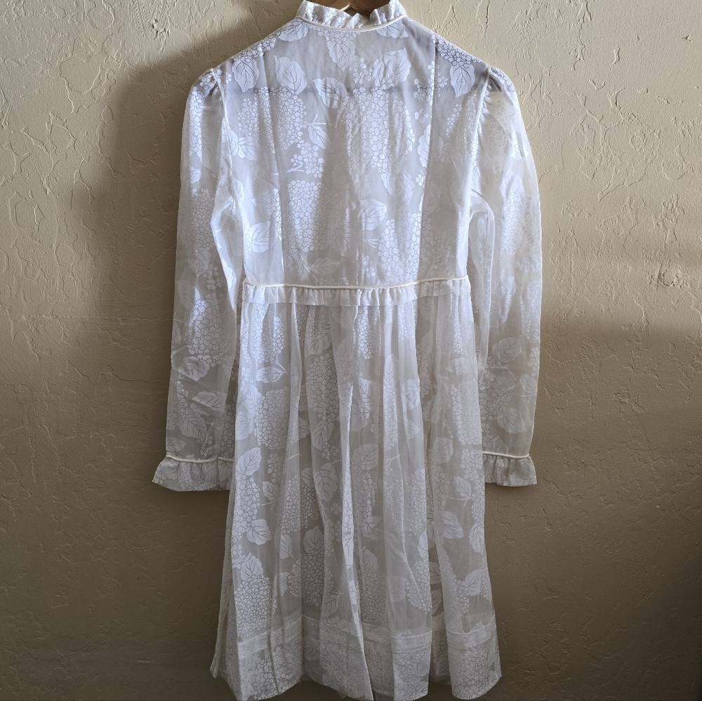 Vintage 70s White Sheer Devoré Floral Prairie Dress Romantic Boho Midi - Picture 8 of 14